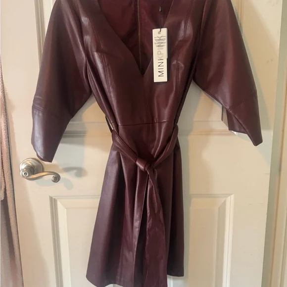 Kiara faux leather dress in plum! - Picture 3 of 4